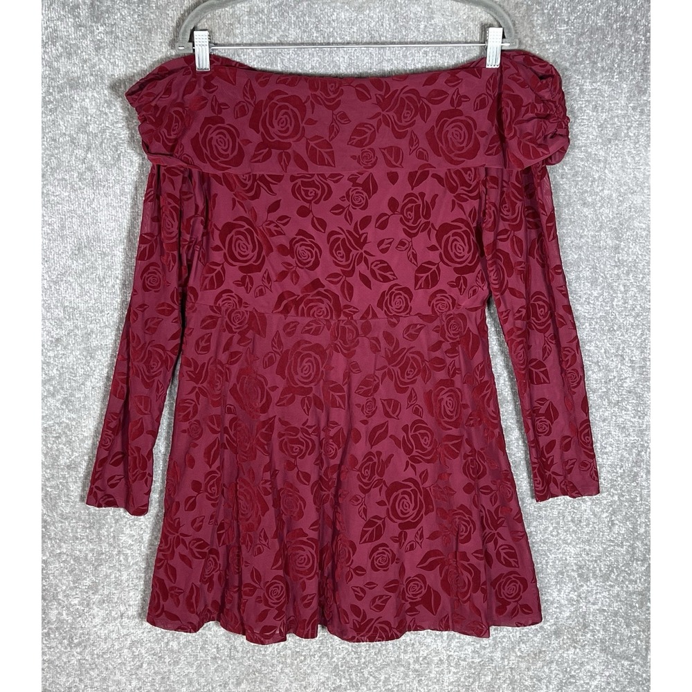 Wild Fable Velvet Burnout Sheer Sleeves Mini Dress Womens Sz XXL Red Rose Floral